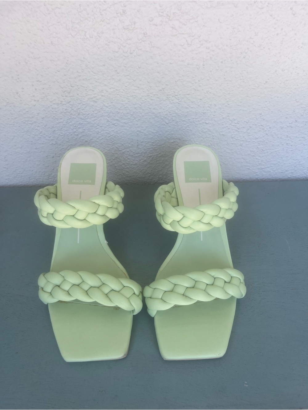 Dolce Vita Braided Double-Strap Heeled Sandals in Mint Green